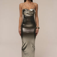 Robe Midi 'Celeste' Métallisée Or Pâle