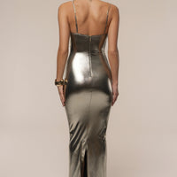 Robe Midi 'Celeste' Métallisée Or Pâle