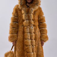 Manteau 'Monaco' Long en Fausse Fourrure à Capuche