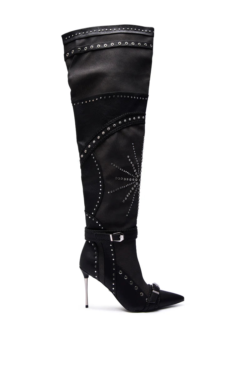 Botte à talon aiguille noire multicolore ornée