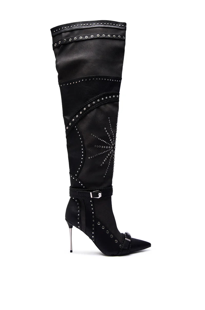 Botte à talon aiguille noire multicolore ornée