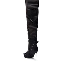 Botte à talon aiguille noire multicolore ornée