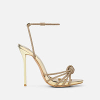 Sandales à Talons 'Stella' Or Miroir, Détails Diamants