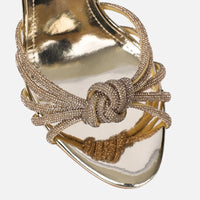 Sandales à Talons 'Stella' Or Miroir, Détails Diamants