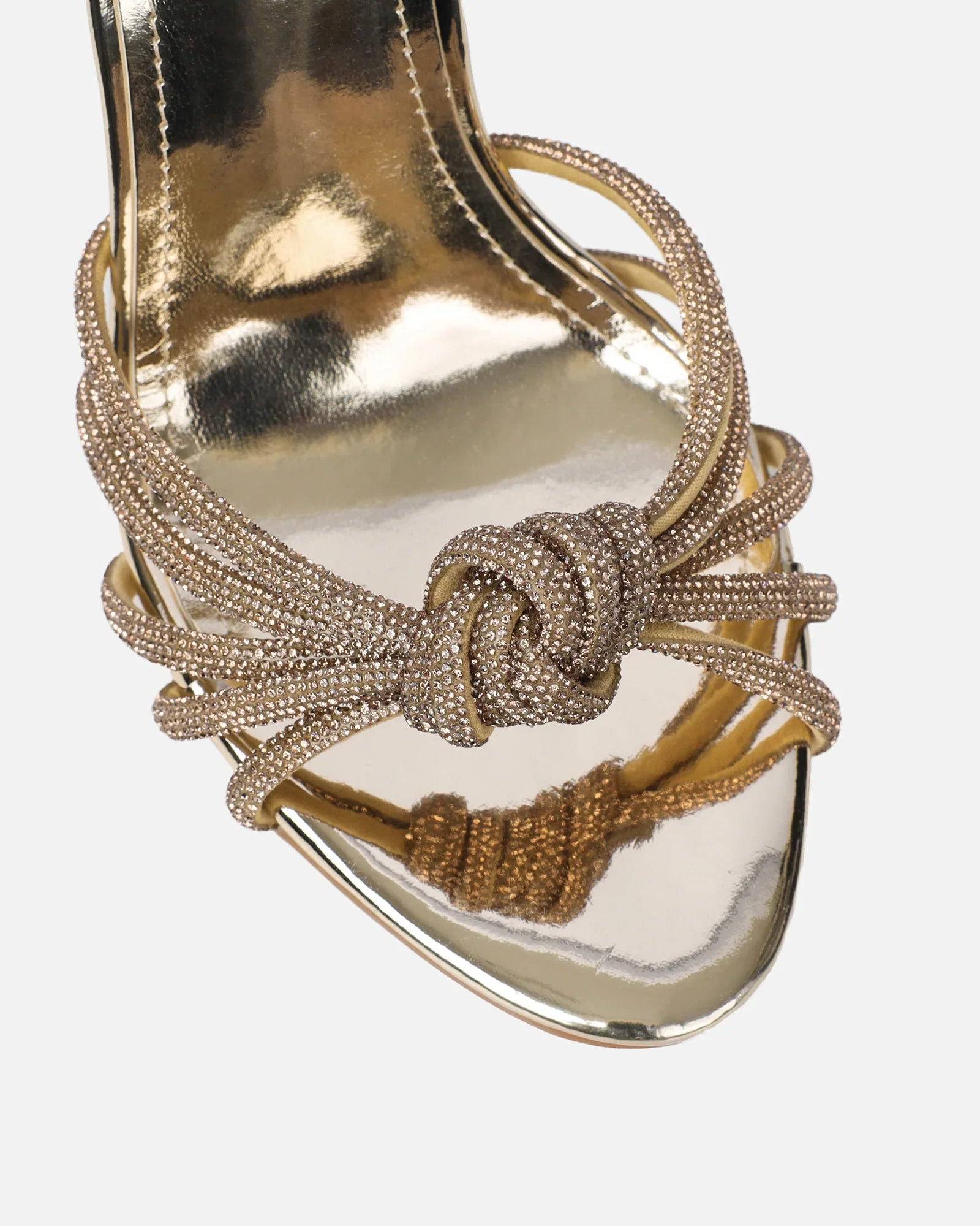 Sandales à Talons 'Stella' Or Miroir, Détails Diamants