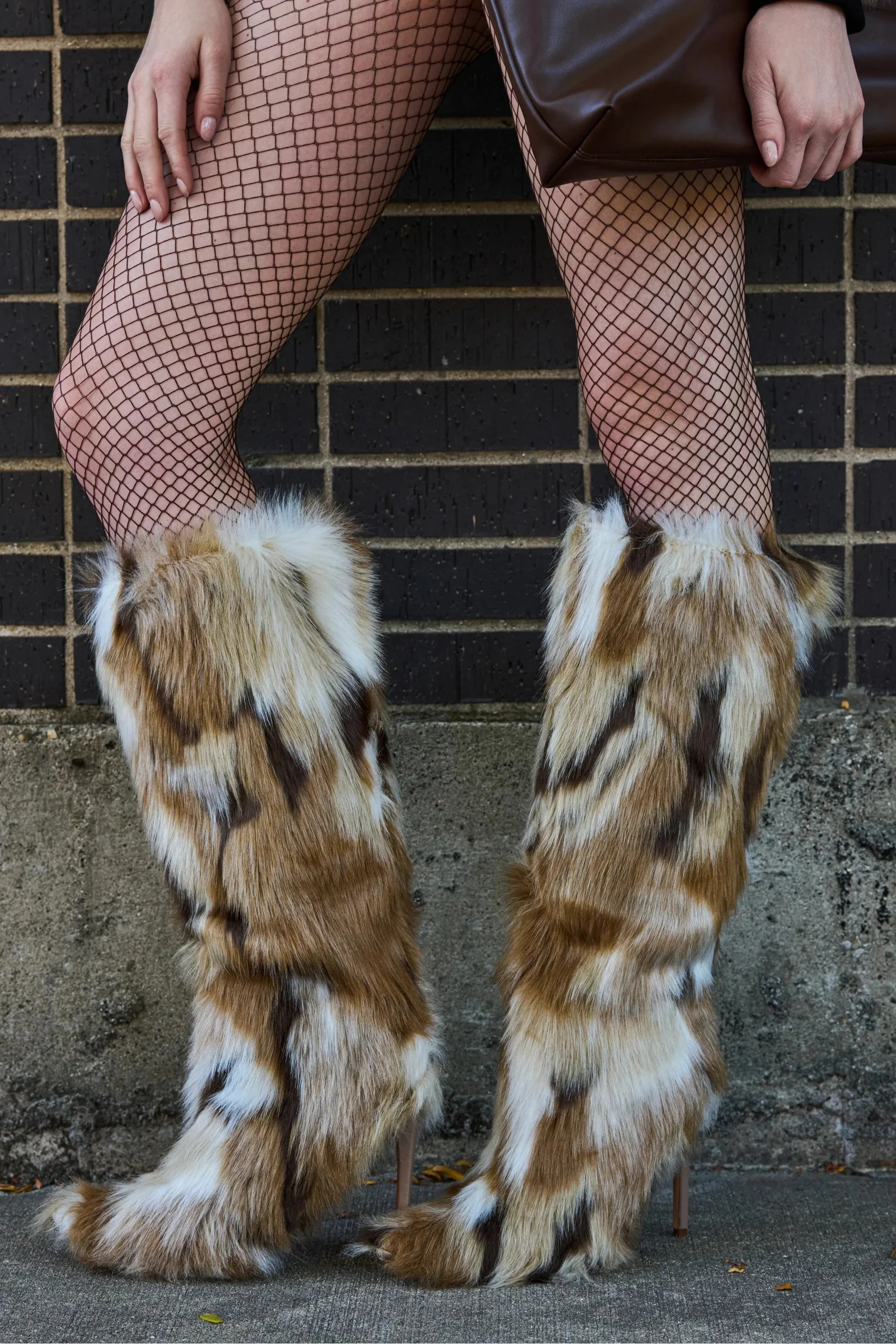 Bottes 'Ibiza' Hautes à Talon en Fausse Fourrure Multicolore