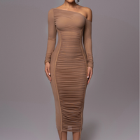 Robe Midi 'Naomi' Beige en Tulle Drapé