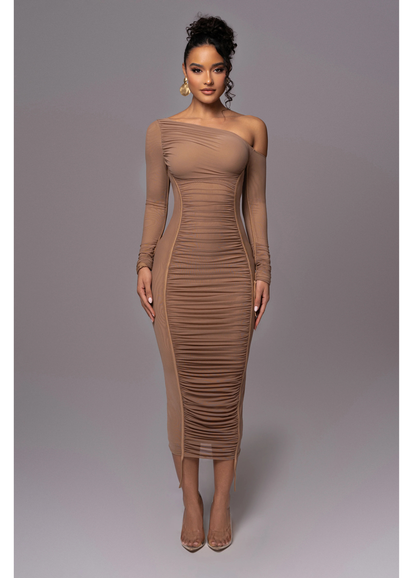 Robe Midi 'Naomi' Beige en Tulle Drapé