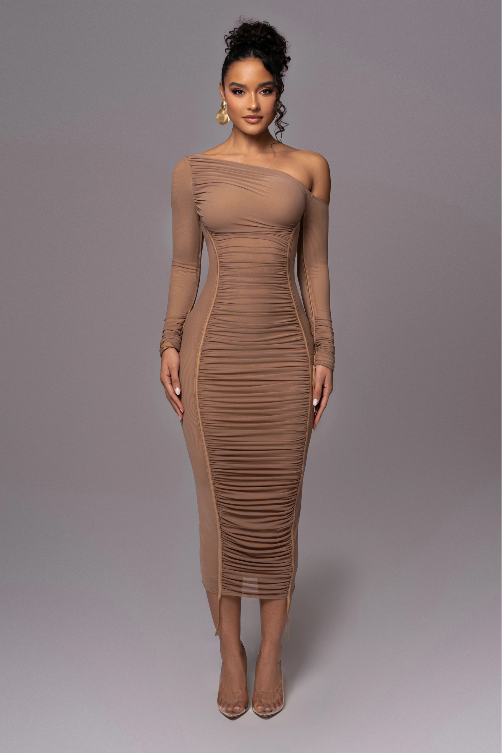 Robe Midi 'Naomi' Beige en Tulle Drapé