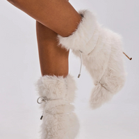 Bottines 'Blanche' à Talon en Fausse Fourrure Ivoire