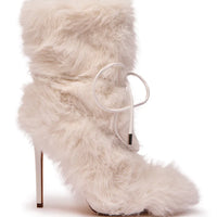 Bottines 'Blanche' à Talon en Fausse Fourrure Ivoire