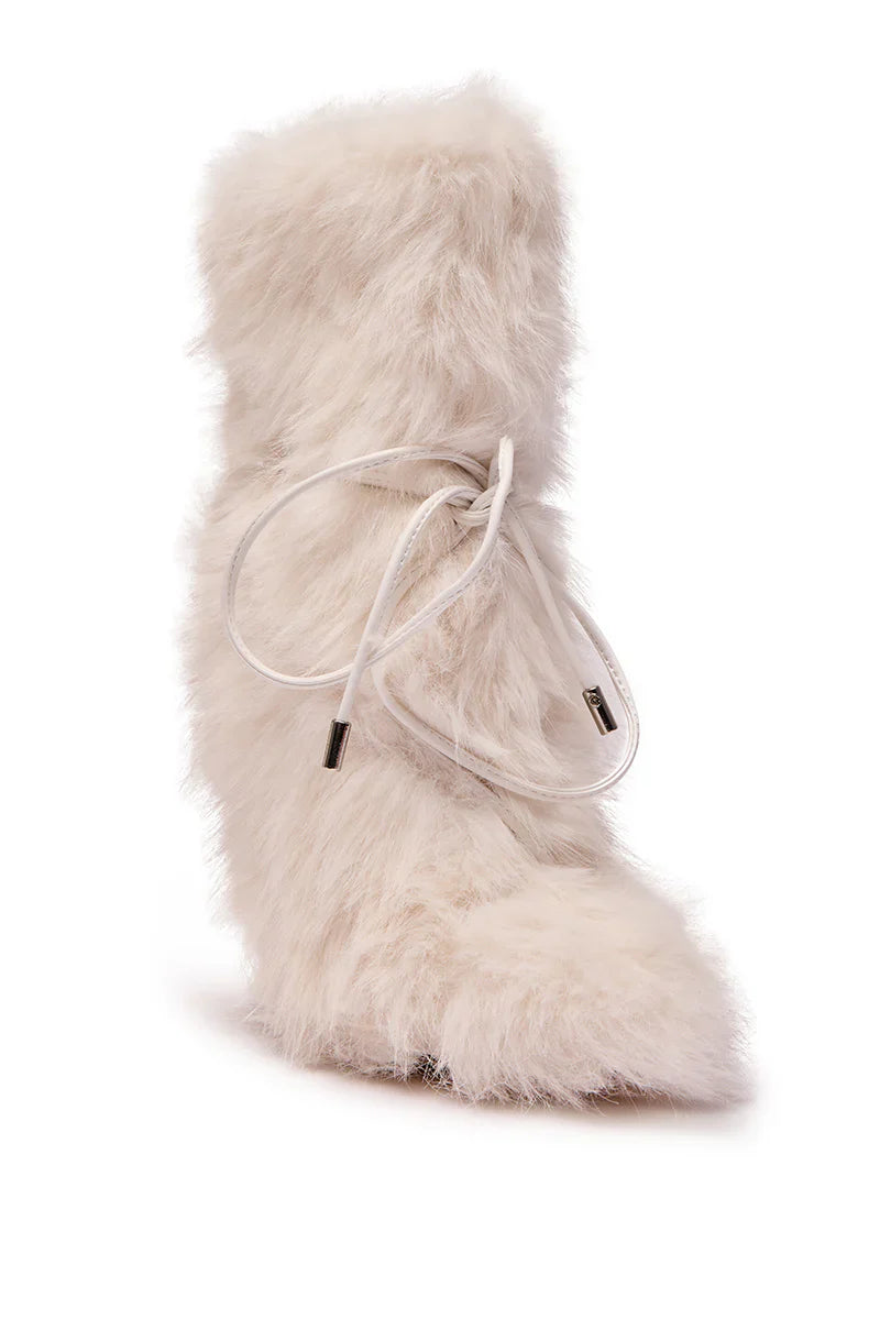 Bottines 'Blanche' à Talon en Fausse Fourrure Ivoire