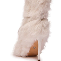 Bottines 'Blanche' à Talon en Fausse Fourrure Ivoire