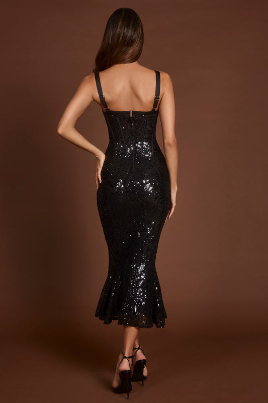 Robe Longueur Midi 'Scarlett' Corset Zèbre Brodée