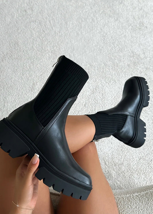 Bottines 'Brooklyn' Chunky en Tricot Noir