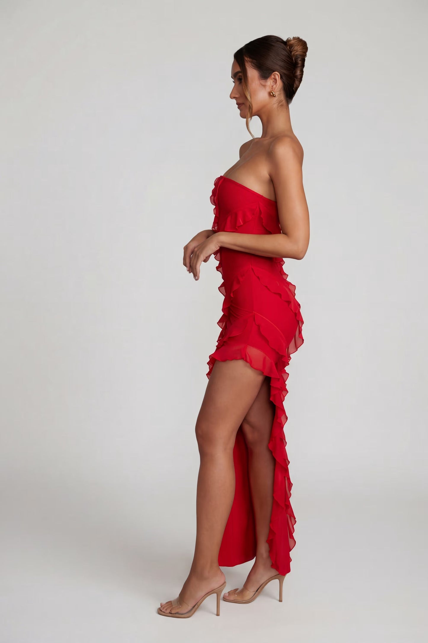 Maeveli Robe Maxi Bustier à Volants - Rouge