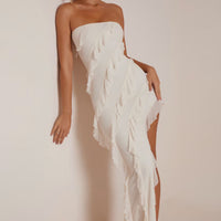 Maeveli Robe Maxi Bustier à Volants - Ivoire
