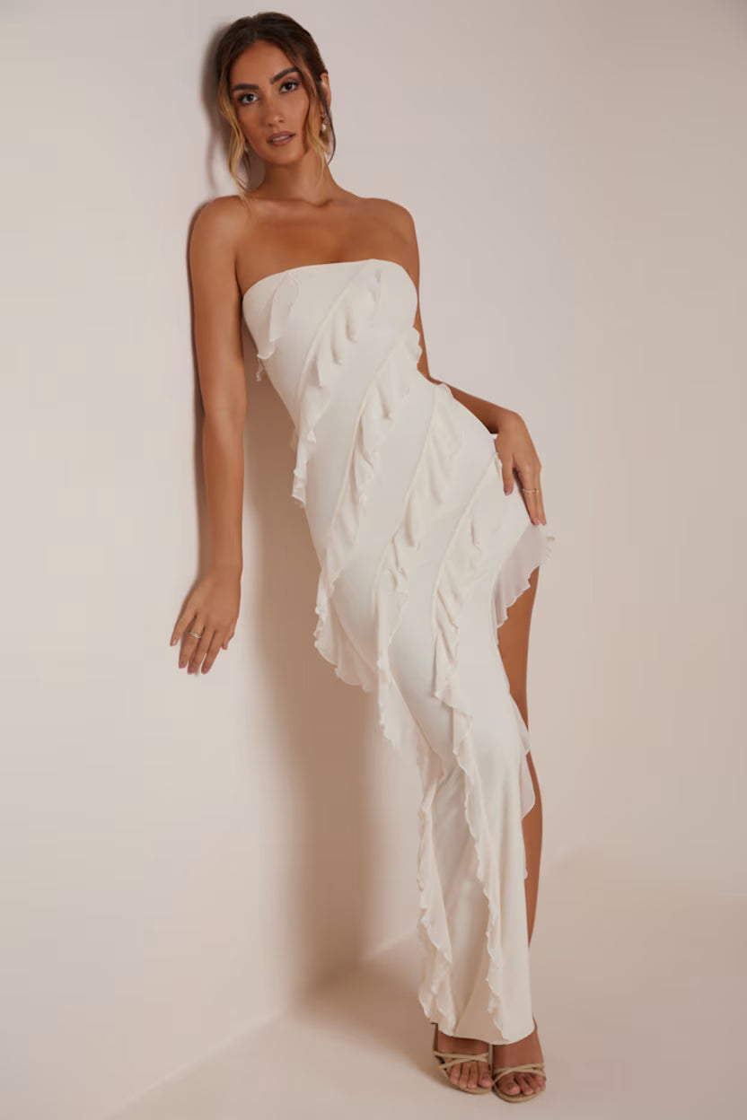 Maeveli Robe Maxi Bustier à Volants - Ivoire