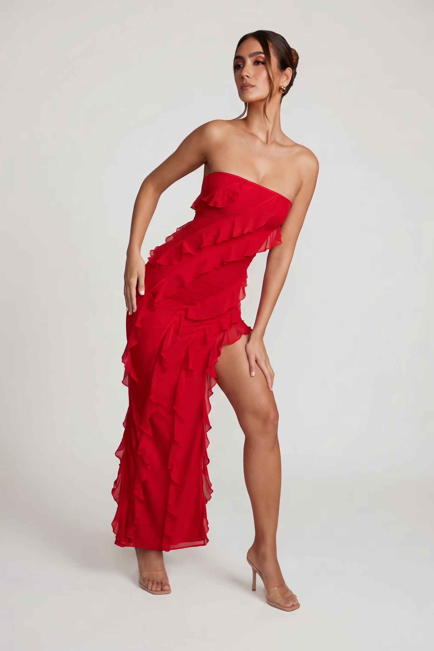 Maeveli Robe Maxi Bustier à Volants - Rouge