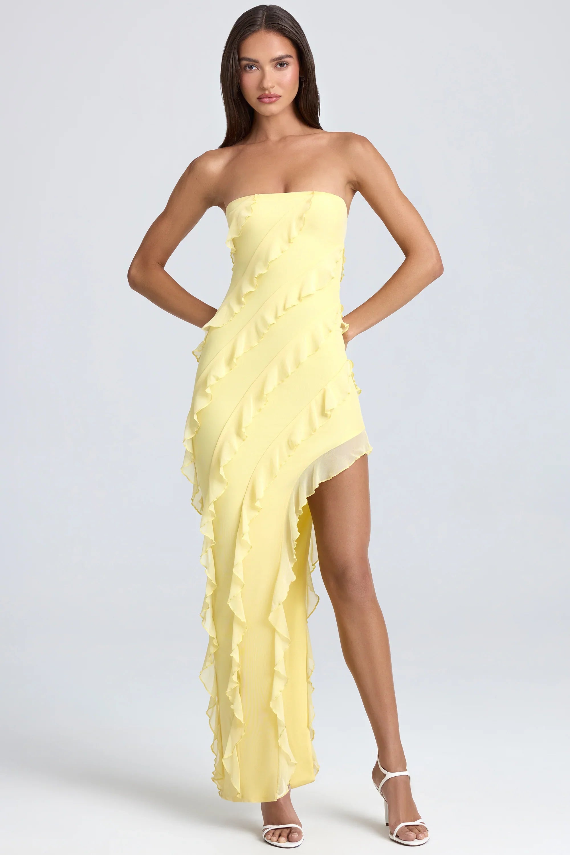 Maeveli Robe Maxi Bustier à Volants - Jaune Citron