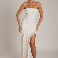 Maeveli Robe Maxi Bustier à Volants - Ivoire