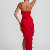 Maeveli Robe Maxi Bustier à Volants - Rouge