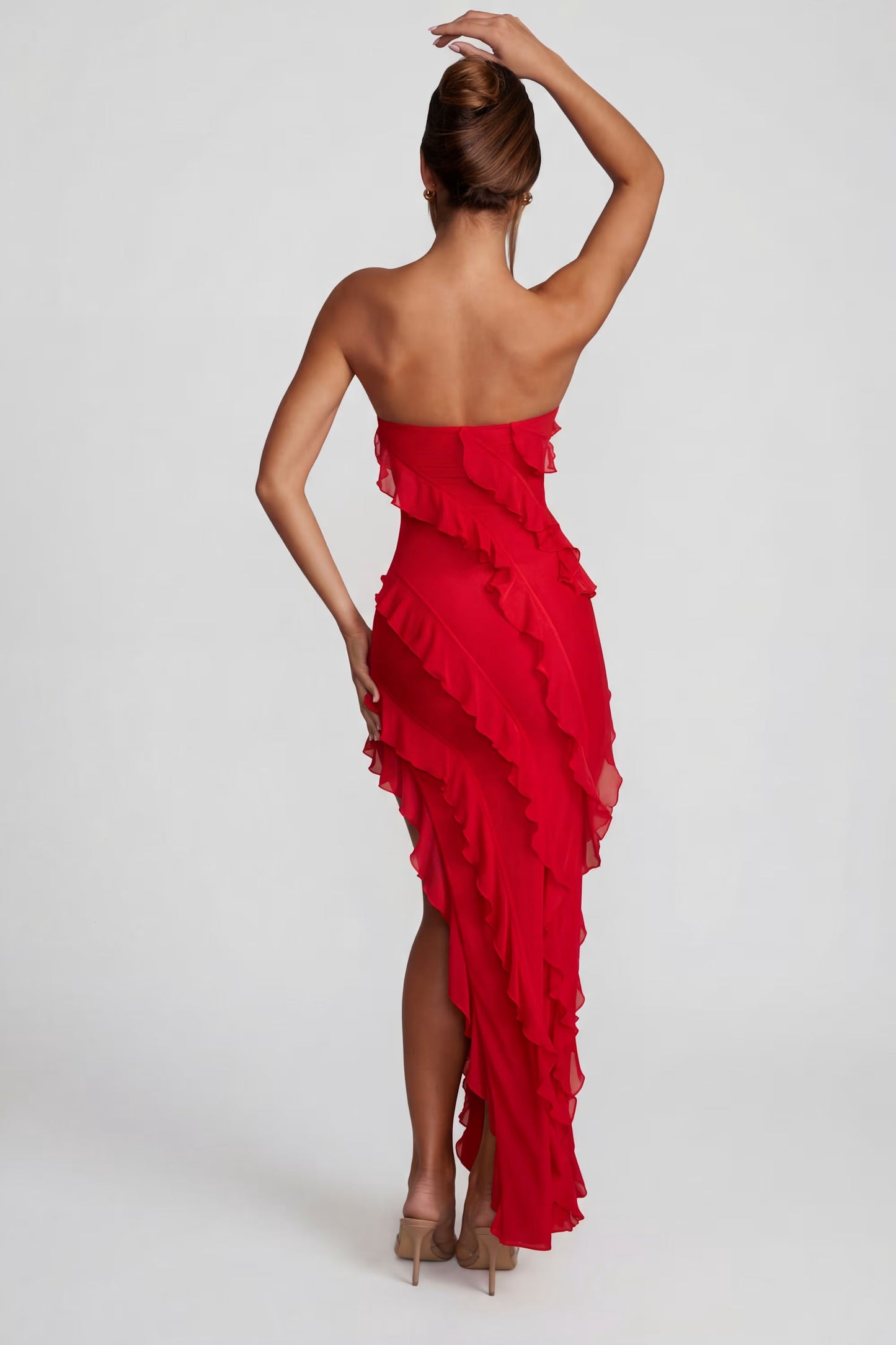 Maeveli Robe Maxi Bustier à Volants - Rouge