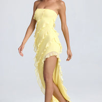 Maeveli Robe Maxi Bustier à Volants - Jaune Citron