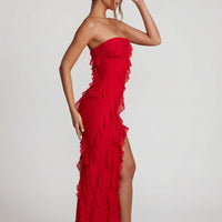 Maeveli Robe Maxi Bustier à Volants - Rouge