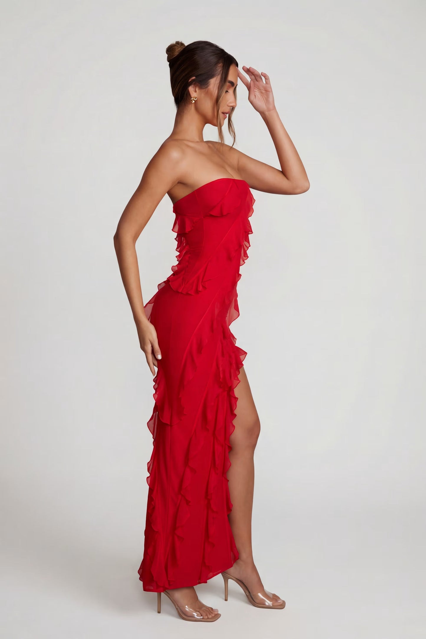 Maeveli Robe Maxi Bustier à Volants - Rouge