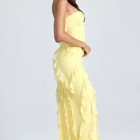 Maeveli Robe Maxi Bustier à Volants - Jaune Citron