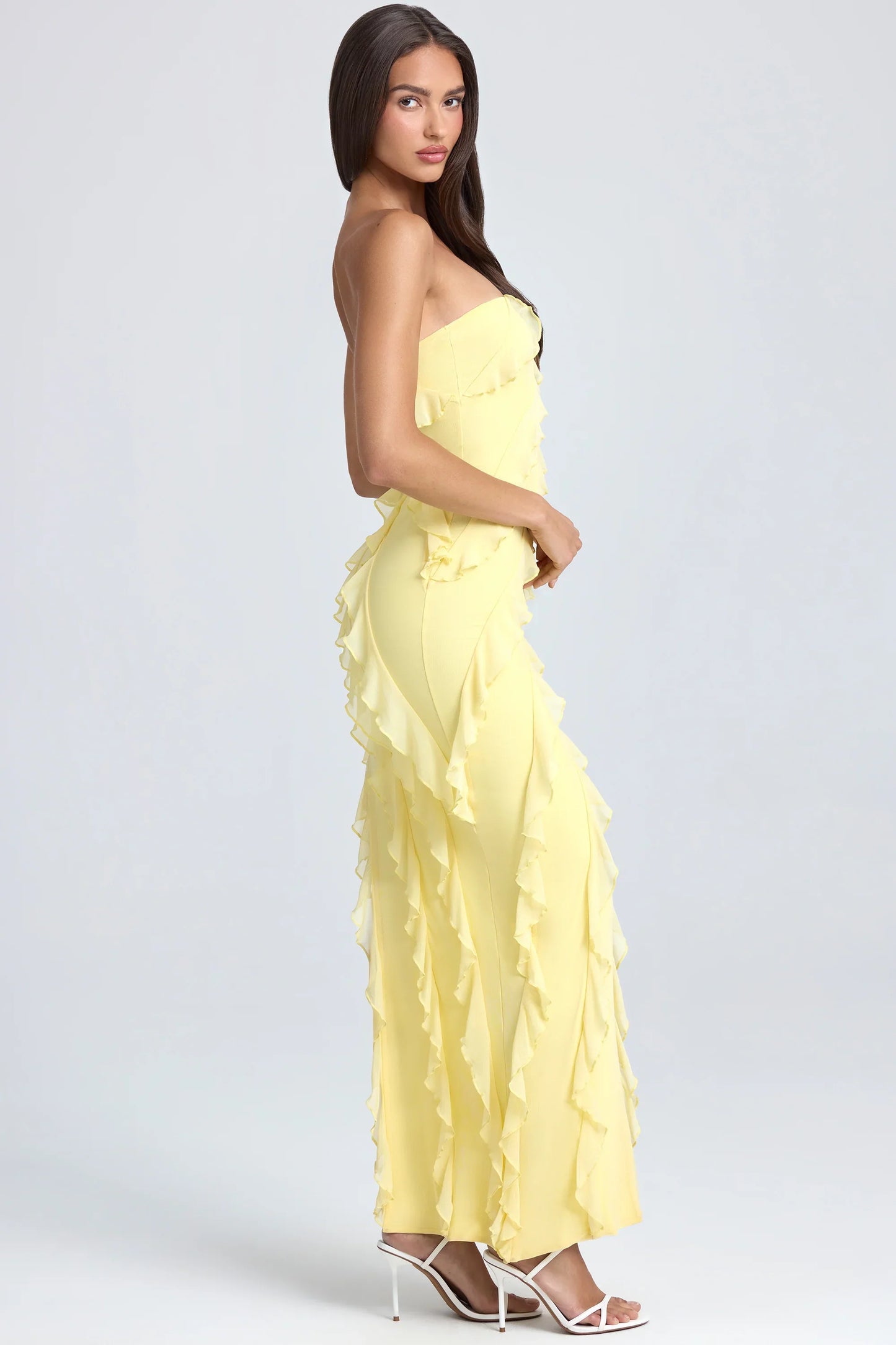 Maeveli Robe Maxi Bustier à Volants - Jaune Citron