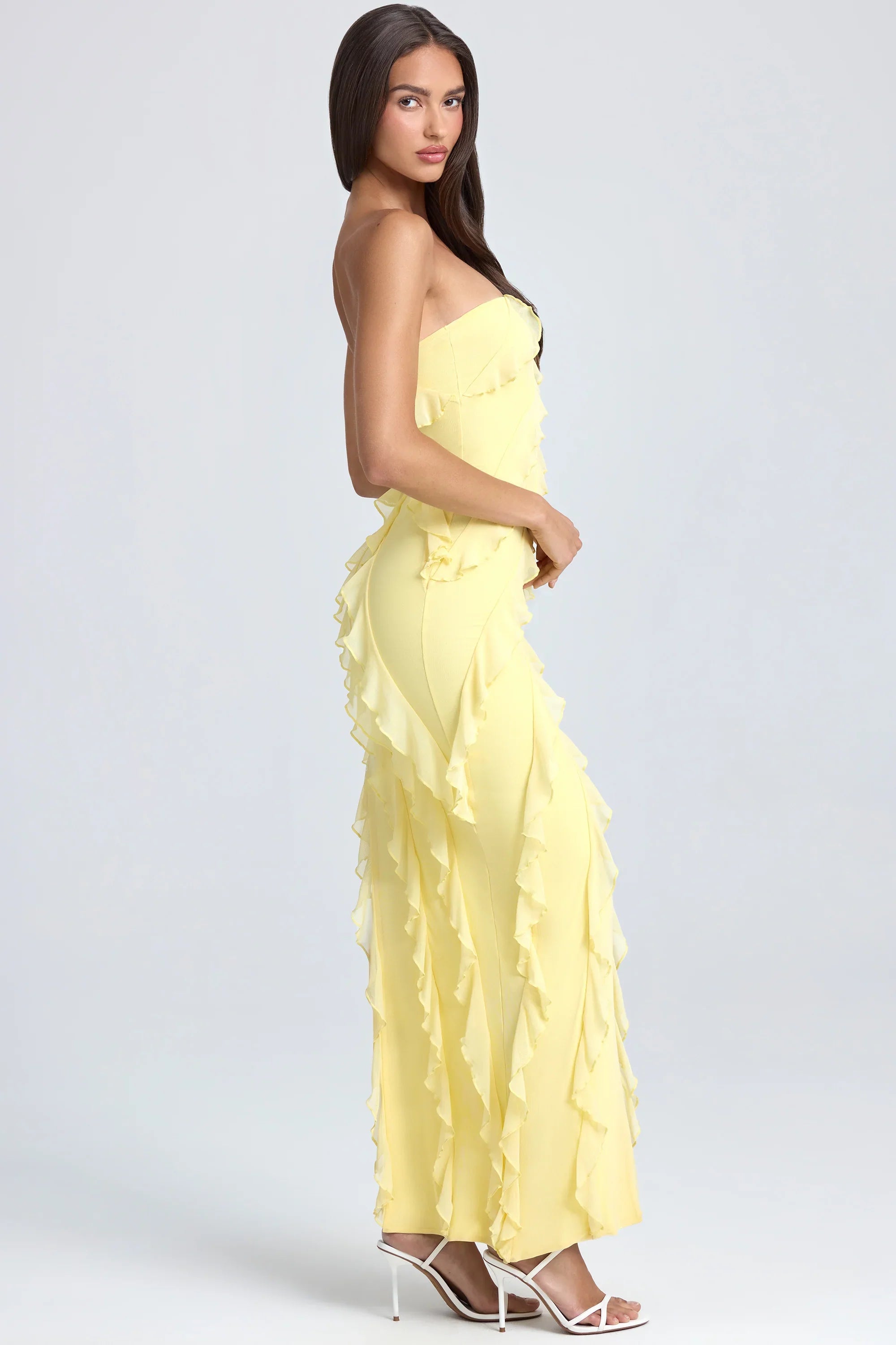 Maeveli Robe Maxi Bustier à Volants - Jaune Citron