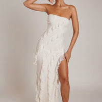 Maeveli Robe Maxi Bustier à Volants - Ivoire