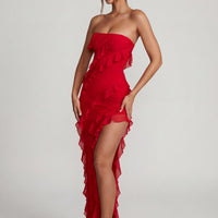 Maeveli Robe Maxi Bustier à Volants - Rouge