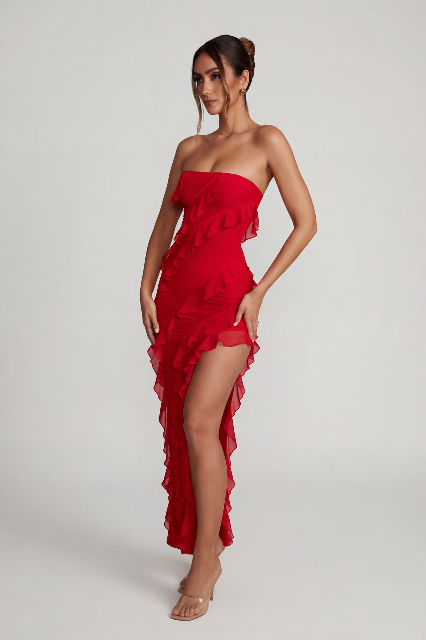 Maeveli Robe Maxi Bustier à Volants - Rouge