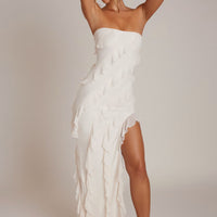Maeveli Robe Maxi Bustier à Volants - Ivoire