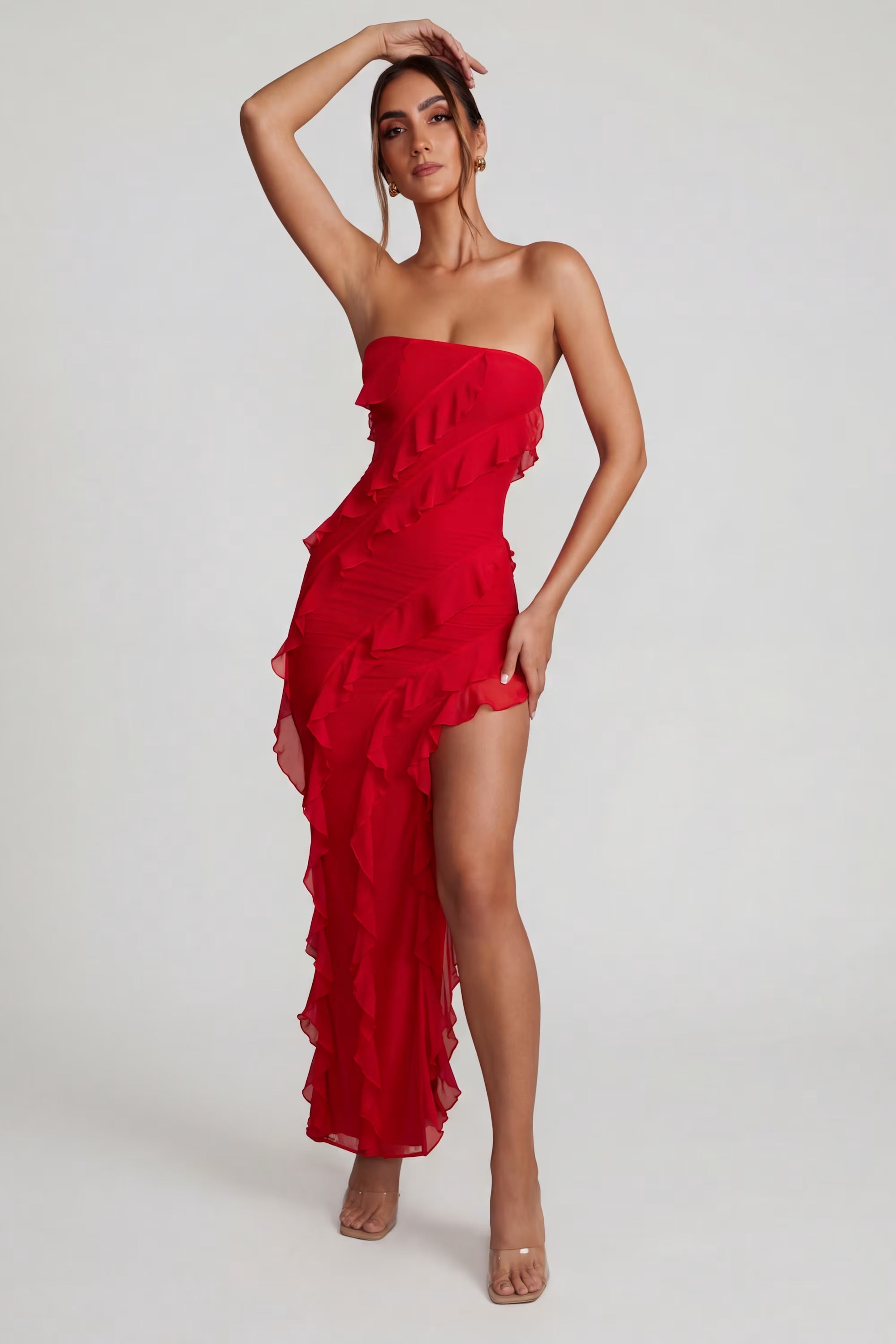 Maeveli Robe Maxi Bustier à Volants - Rouge