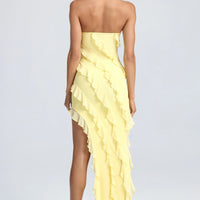 Maeveli Robe Maxi Bustier à Volants - Jaune Citron