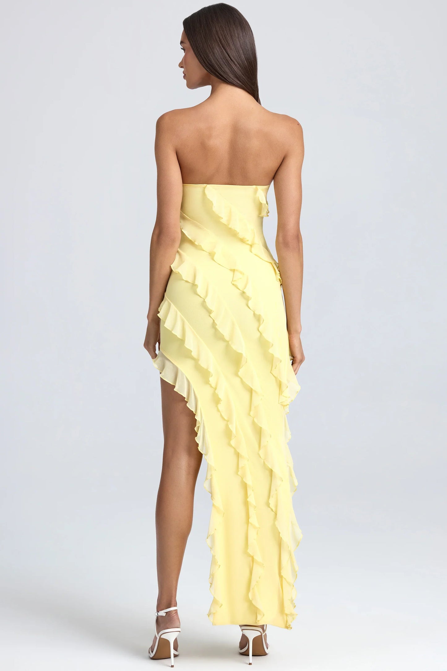 Maeveli Robe Maxi Bustier à Volants - Jaune Citron