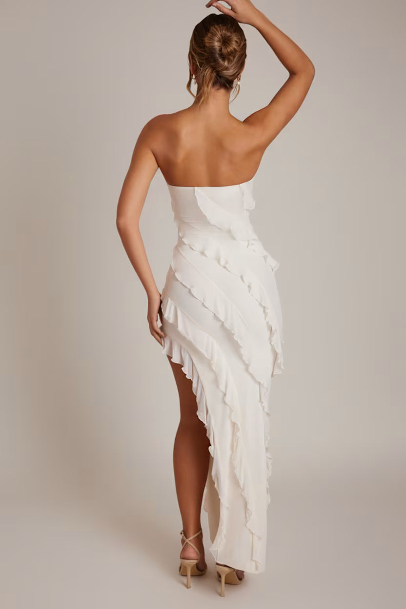 Maeveli Robe Maxi Bustier à Volants - Ivoire