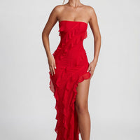 Maeveli Robe Maxi Bustier à Volants - Rouge
