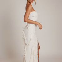 Maeveli Robe Maxi Bustier à Volants - Ivoire
