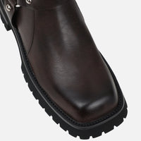 Bottes Motardes Chunky Vintage Marron à Hauteur de Genou