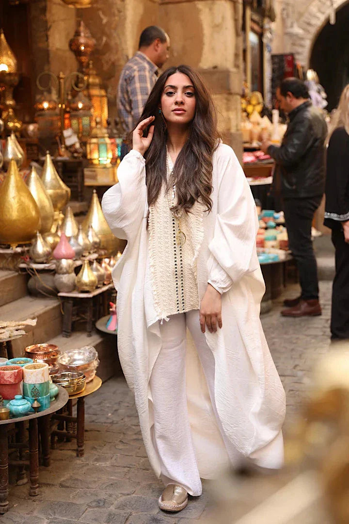 Off white high low kaftan blouse