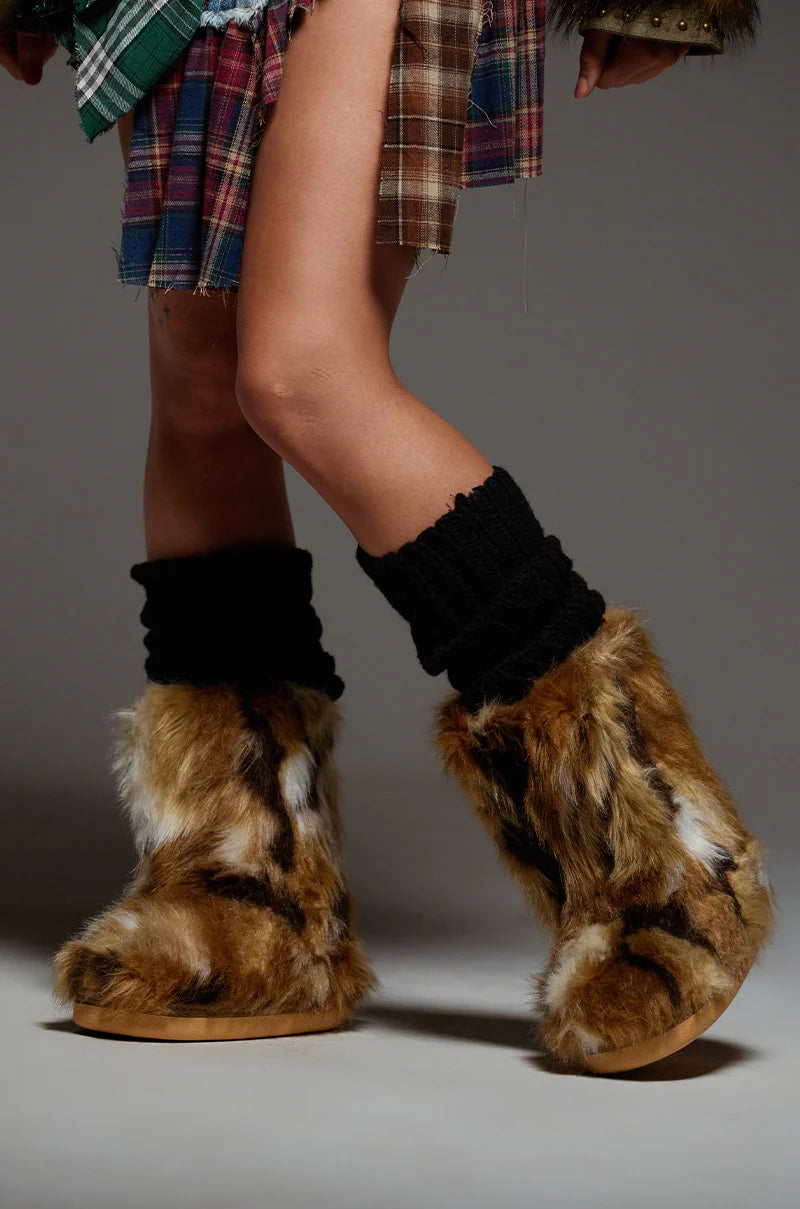 Bottines Plates 'Aspen' en Fausse Fourrure Marron