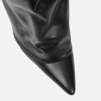 Bottes Noires Plissées à Revers Hauteur Genou