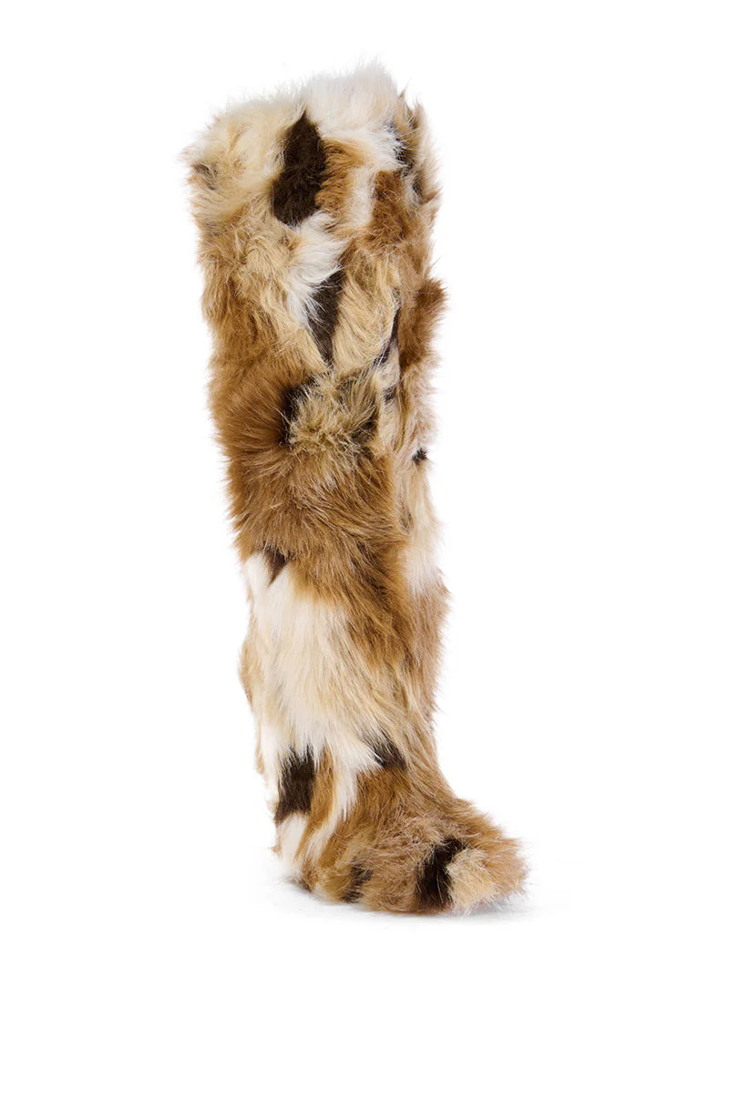 Bottes 'Ibiza' Hautes à Talon en Fausse Fourrure Multicolore