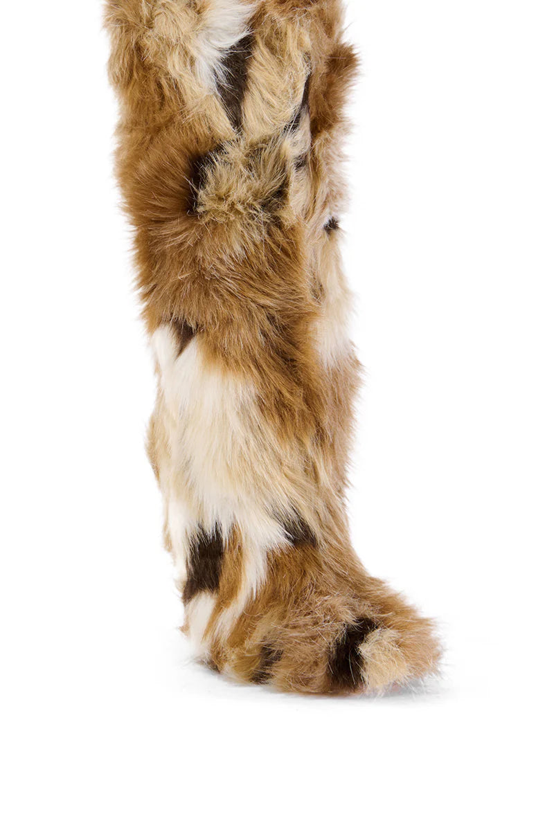 Bottes 'Ibiza' Hautes à Talon en Fausse Fourrure Multicolore