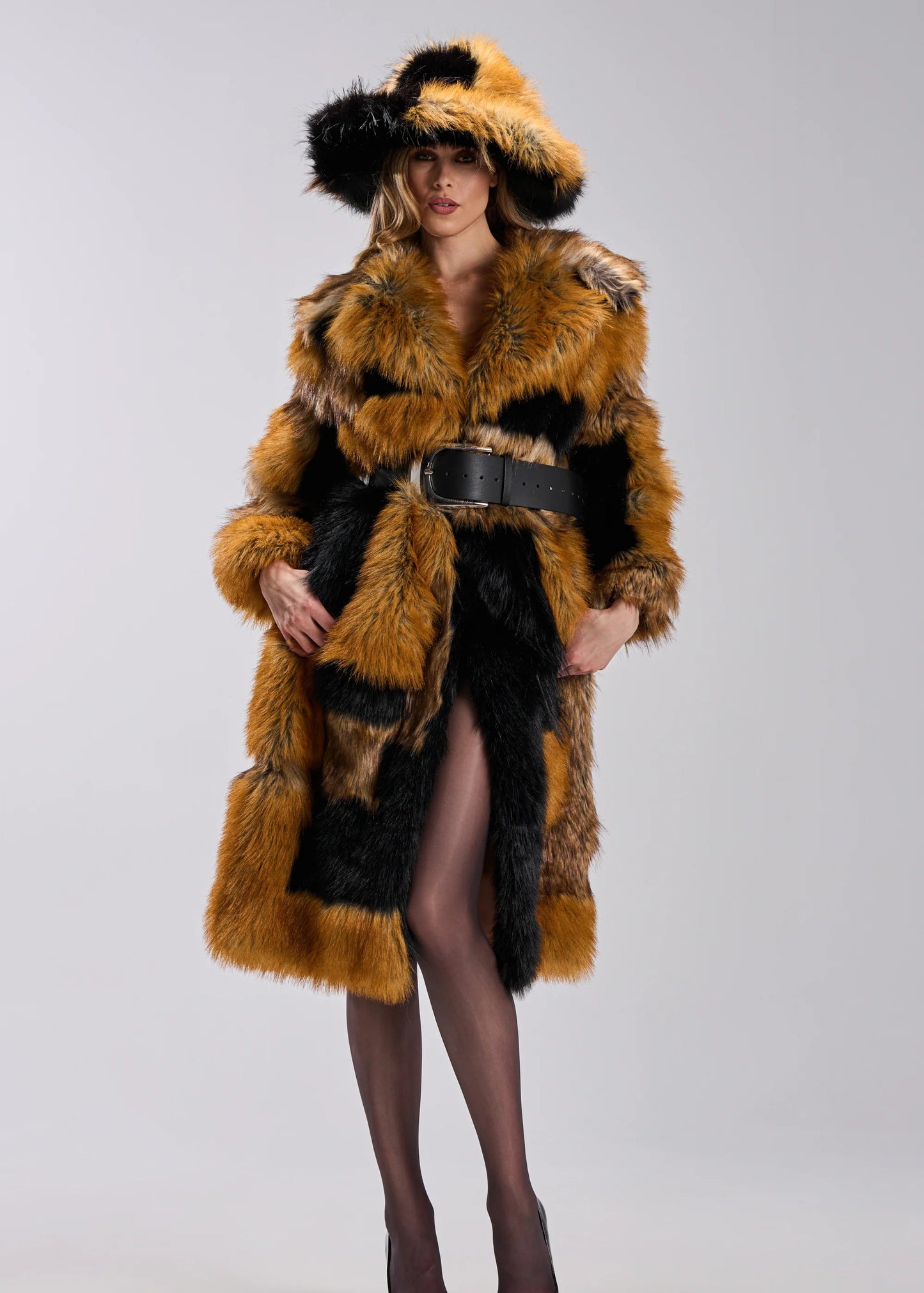 Manteau 'Galaxy' Long en Fausse Fourrure Patchwork